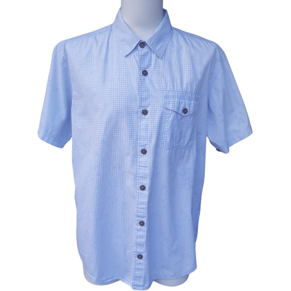 Emanuel Ungaro SZ L Light Blue & White Gingham Men's Button Up SS Shirt